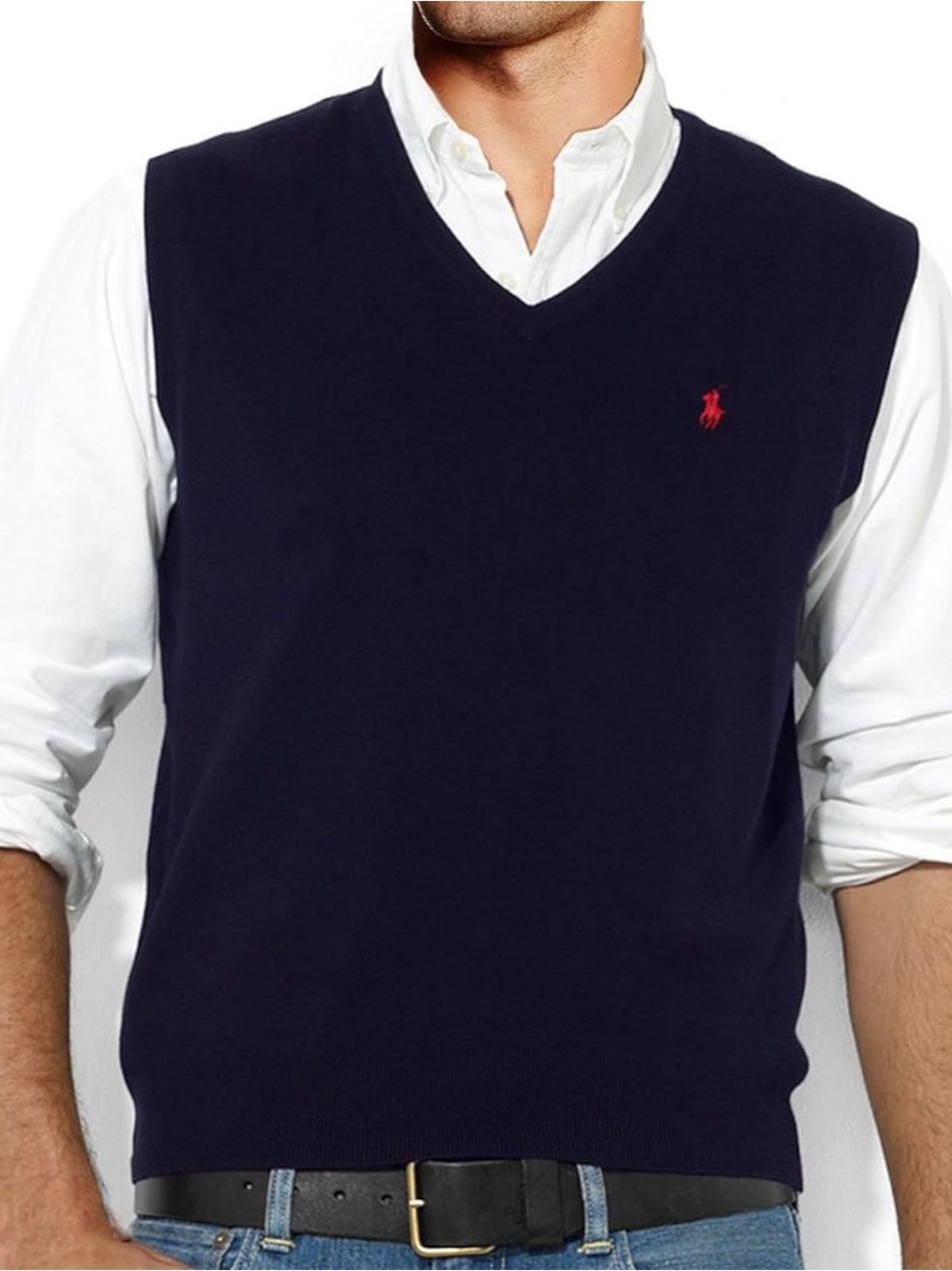 Men's POLO RALPH LAUREN Pima Cotton Sweater Vest (Medium, Navy w Red Pony)